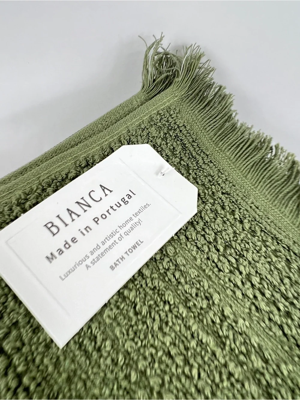Bianca 6 Pc Bath Towel Set With Fringe 100% Cotton Olive Green Textured NEW